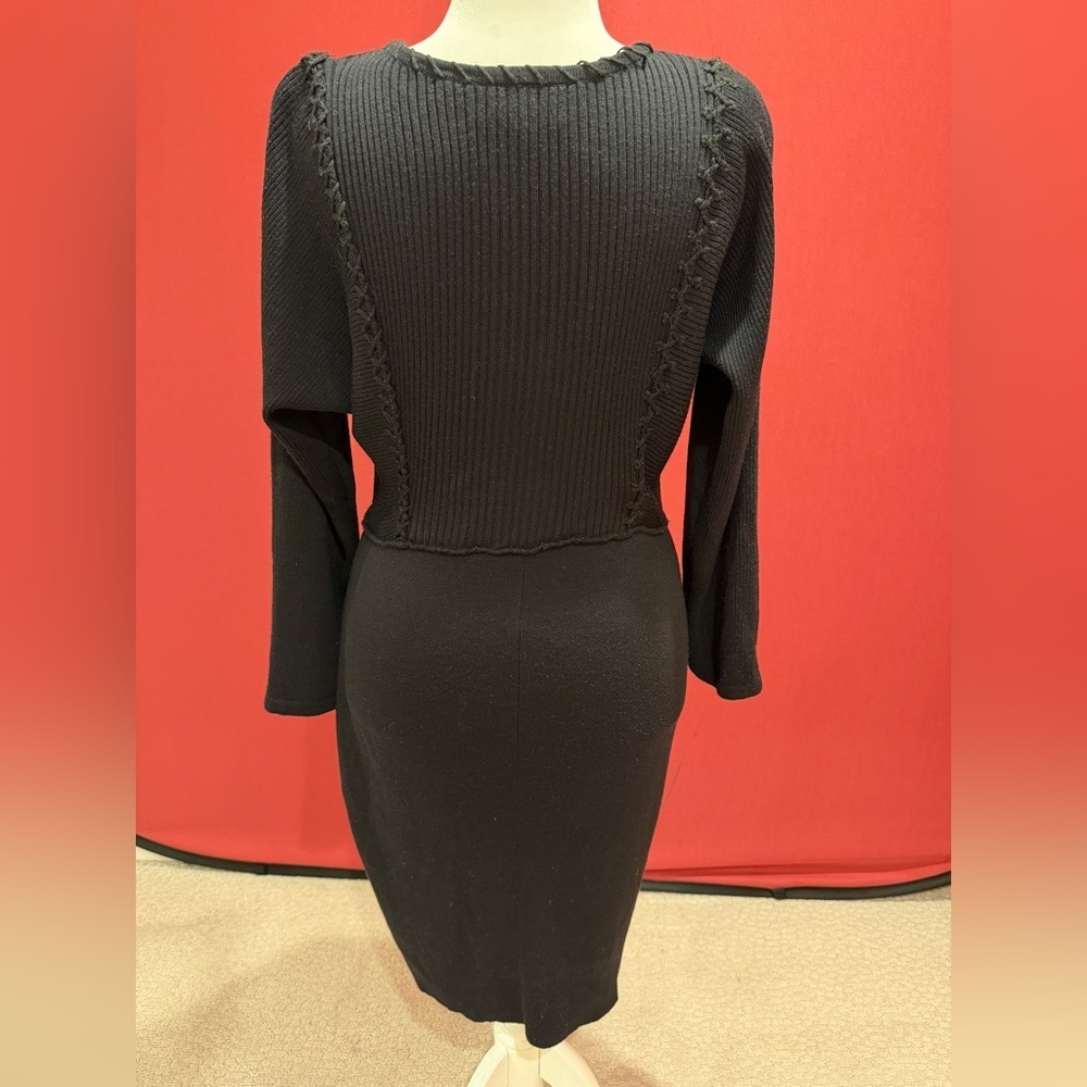 Carole Little Black V-neck Long Sleeve Knit Dress - Picture 6 of 10